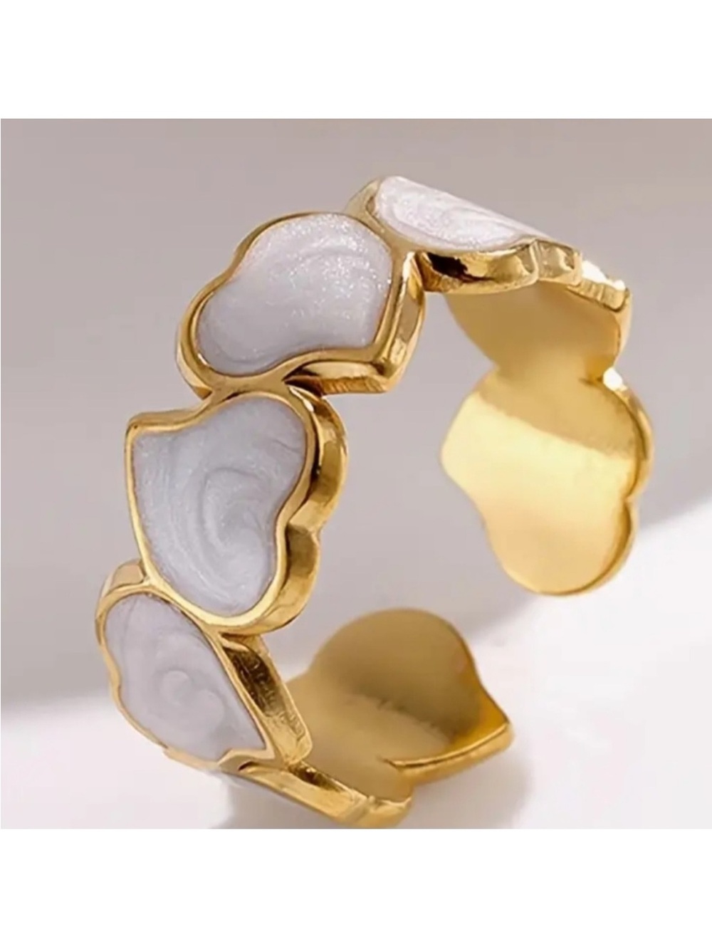 Gold and White Heart Link Ring - Women Jewelry